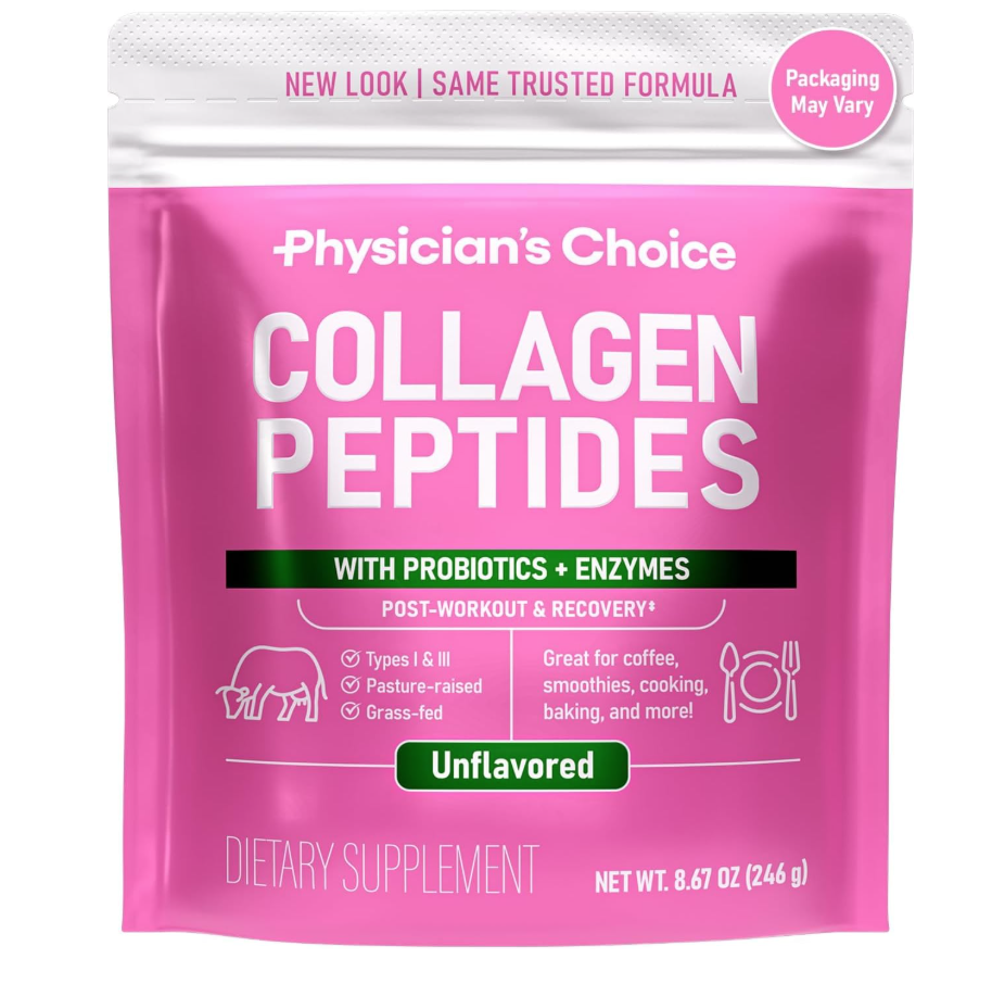 an image of a bag of Physician's CHOICE Collagen Peptides - Hydrolyzed Protein Powder for Hair, Skin, Joints - Grass Fed, Non-GMO