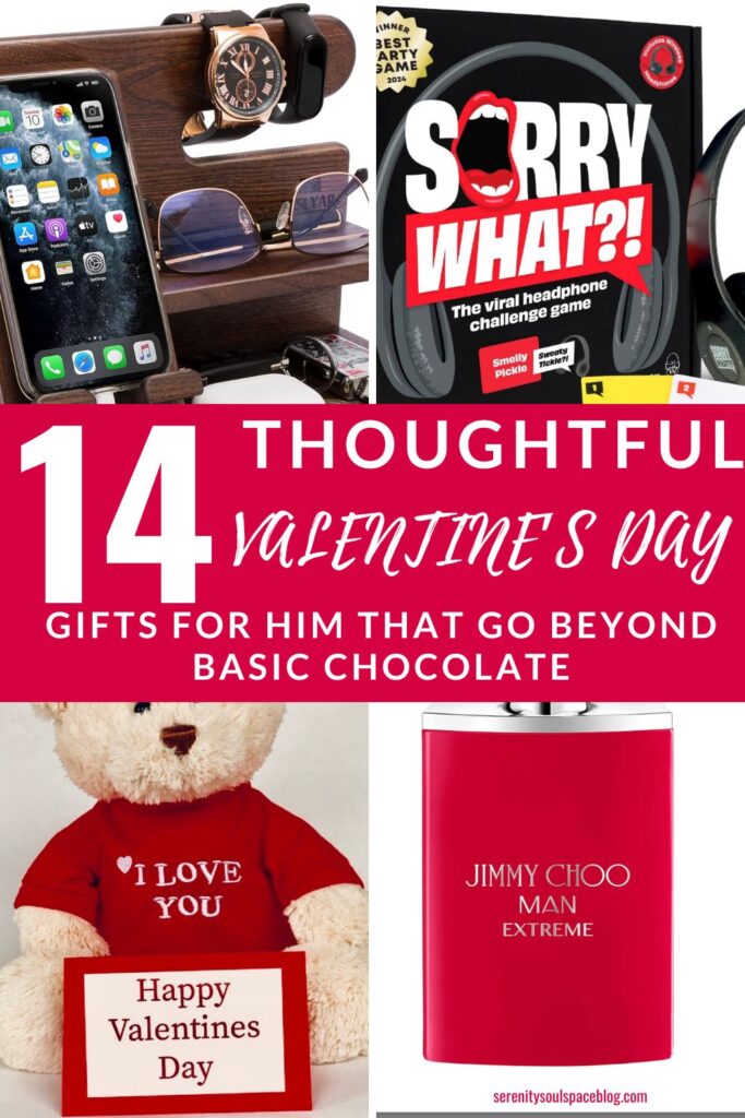 VAlentine's Day Pinterest pin with 4 grids showing 4 Amazon products mentioned in the article