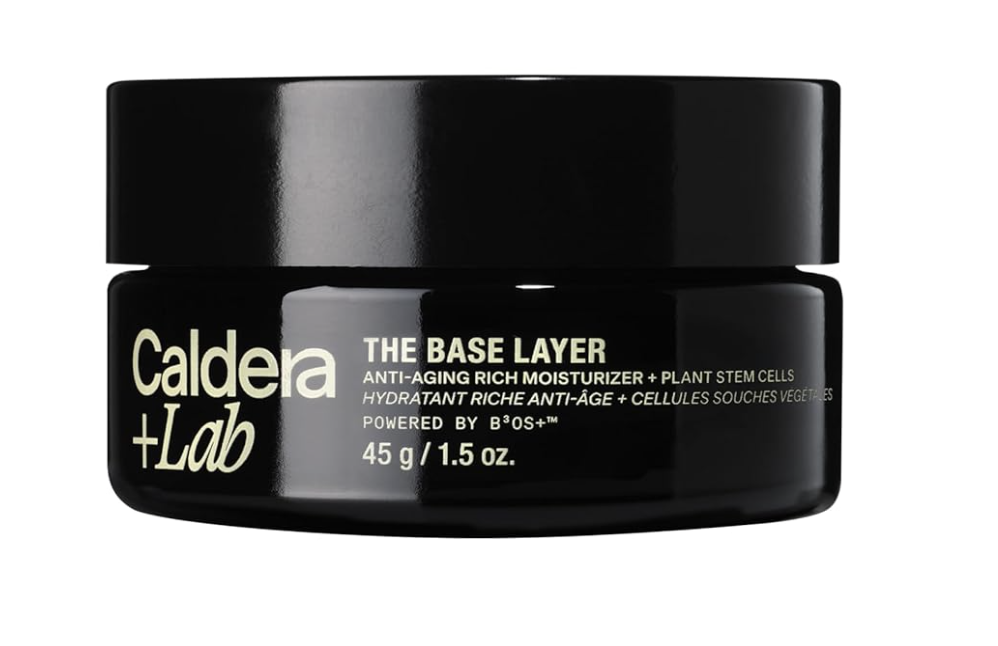 Black jar of Caldera + Lab “The Base Layer” anti-aging rich moisturizer with plant stem cells, 45 g / 1.5 oz skincare product.