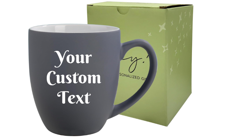 a product image of a mug where you can add custom text