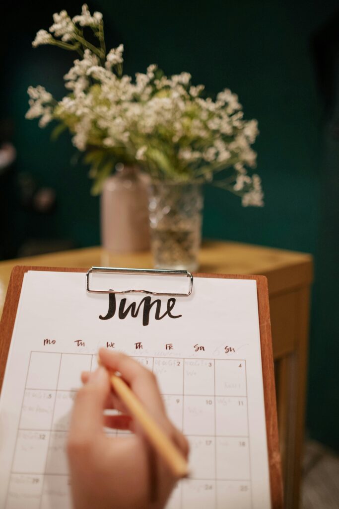 summer workout routine - a June calendar shows