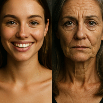 5 signs your relationship is wasting your youth.- a split screen of a woman who's aged. One half of the screen is a young woman. The other half of the screen is an aged woman.
