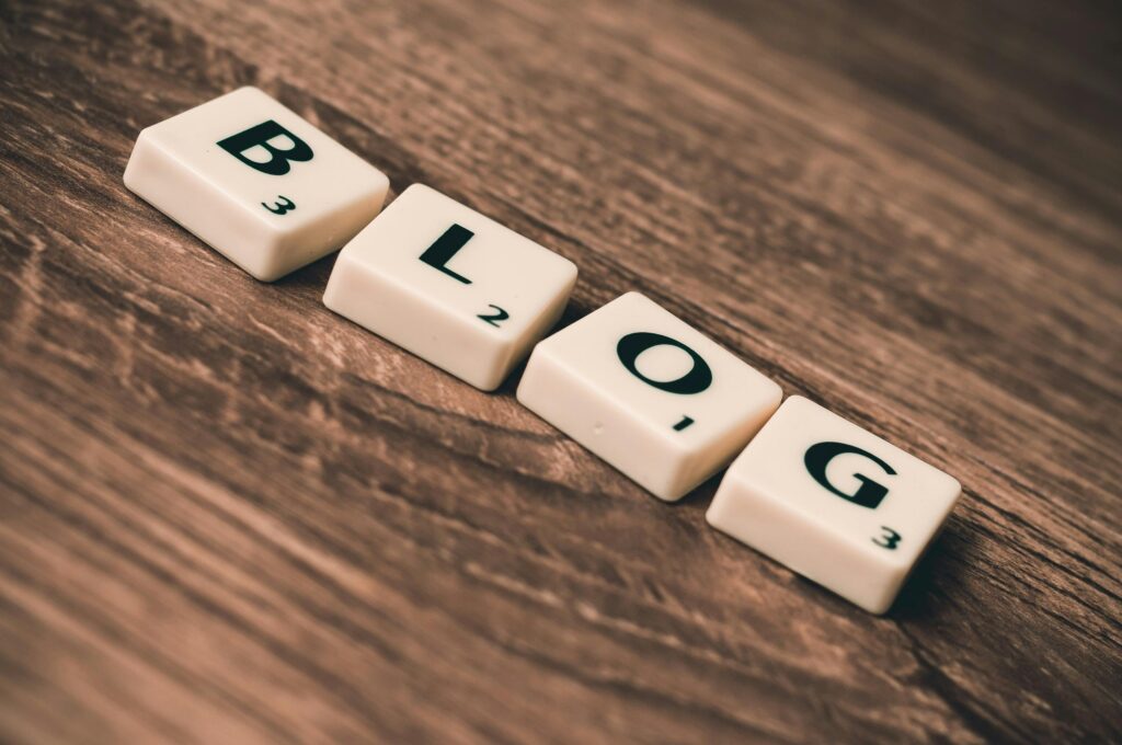 30 day blog challenge - an image of the word, "BLOG" spelled out in blocks made with material like that of dominoes