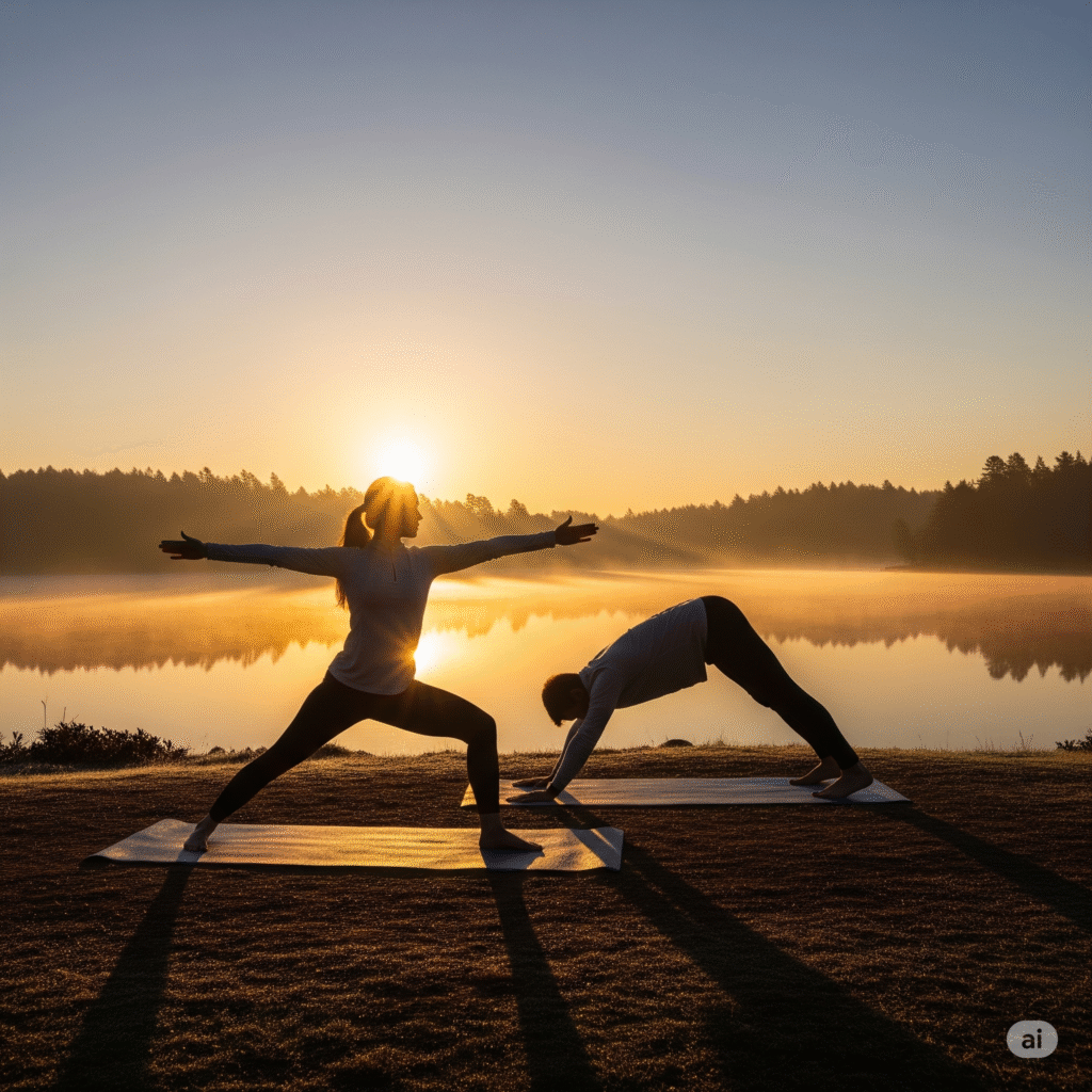 labor day weekend ideas - couples sunrise yoga