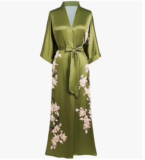 30 day glow up challenge - silk kimono robe in olive color