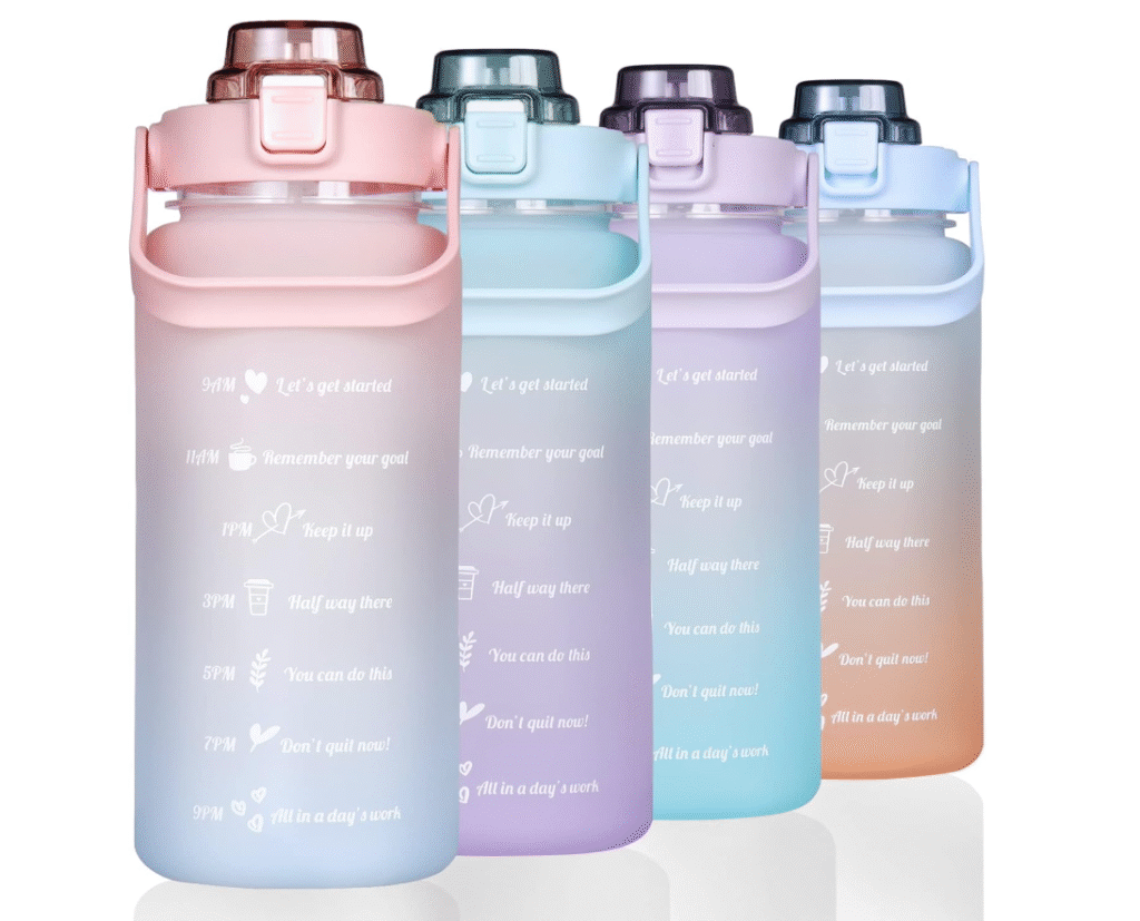 30 day glow up challenge - motivational water bottles in light pastel gradient colors