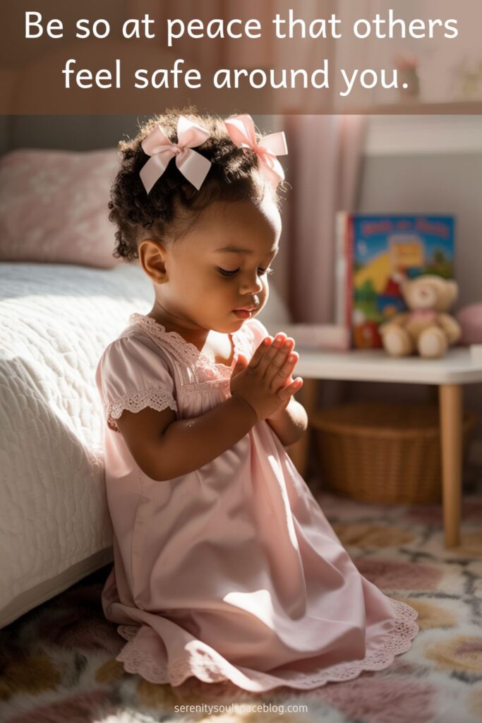 cute picture quote - a precious baby about 4 or 5 years old praying on her knees, eyes closed, a ray of sunshine on her