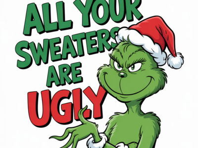 Featured image of the Grinch in cartoon form with a quote that says, "All your sweaters are ugly"
